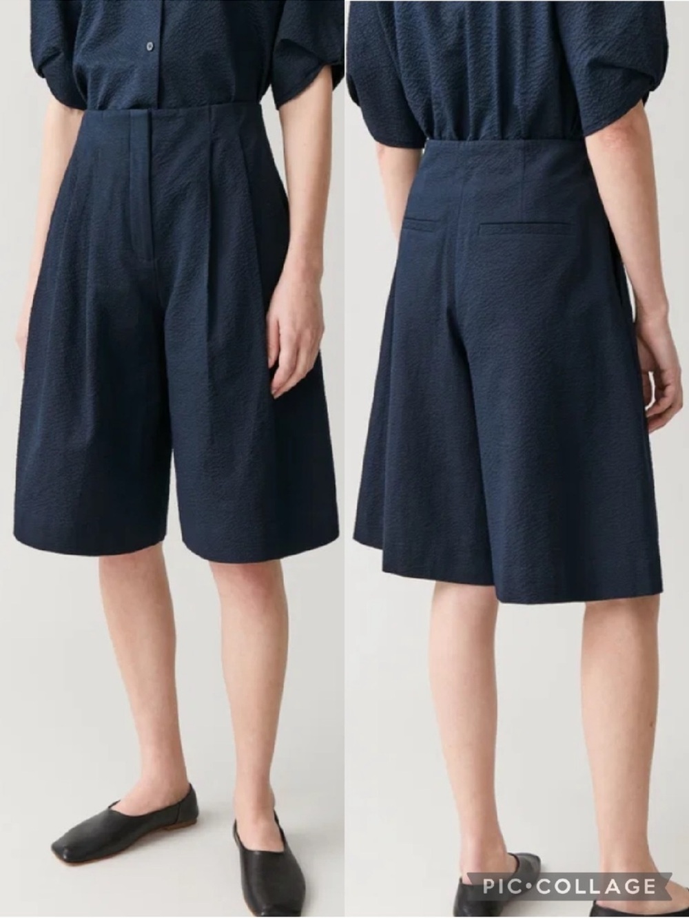COS Seersucker Textured Cullottes Shorts Sz 4